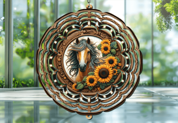 Country Charm: The Horse Sunflowers Wind Spinner Design