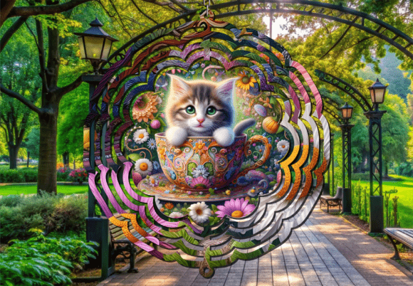 Cute Teacup Kitten Wind Spinner Design: A Playful Sublimation Asset