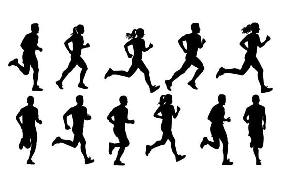 Diverse Group of Runners in Silhouette: Dynamic Energy for Visual Projects