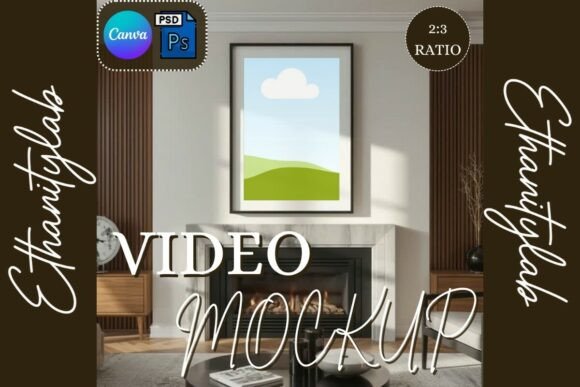 Fireplace Video Frame Mockup: Animated Wall Art Display