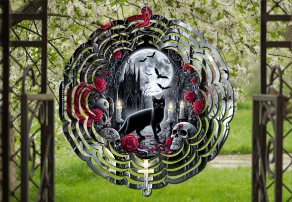 Gothic Black Cat Moon Roses Wind Spinner: A Sublimation Design Guide