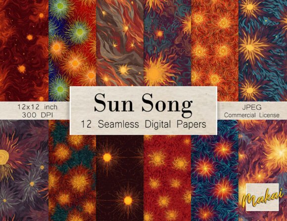 Ignite Your Projects with 12 Seamless Warm Celestial Solar Sun