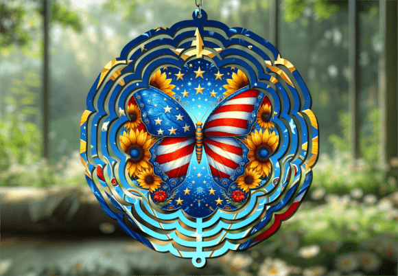 Patriotic Butterfly Floral Wind Spinner: A Dynamic Design Asset