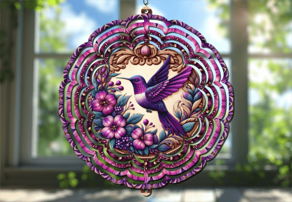 Purple Floral Hummingbird Wind Spinner: A Design Asset for Dynamic Projects